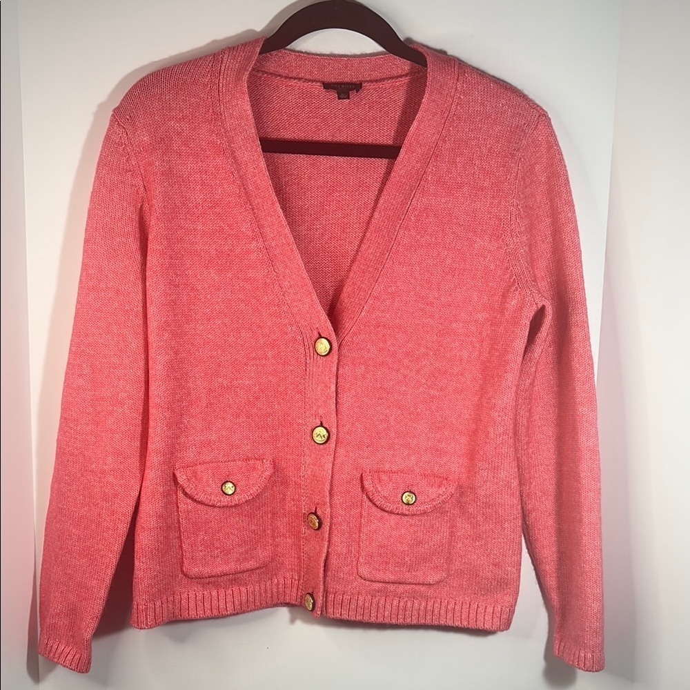 Talbots Coral Button-Up Cardigan